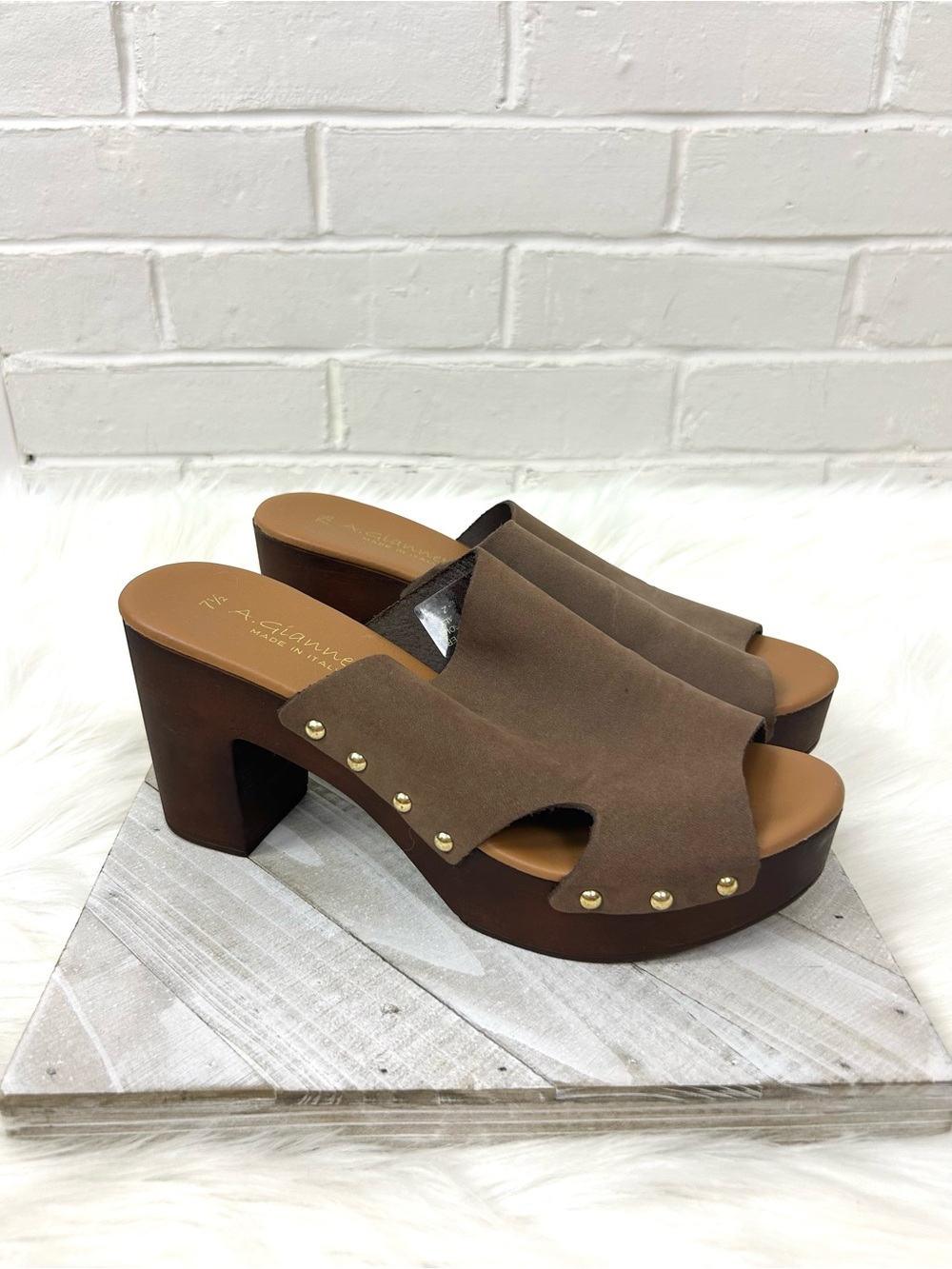 A.Giannetti Genuine Leather Heeled Mules Sandals Size 7.5